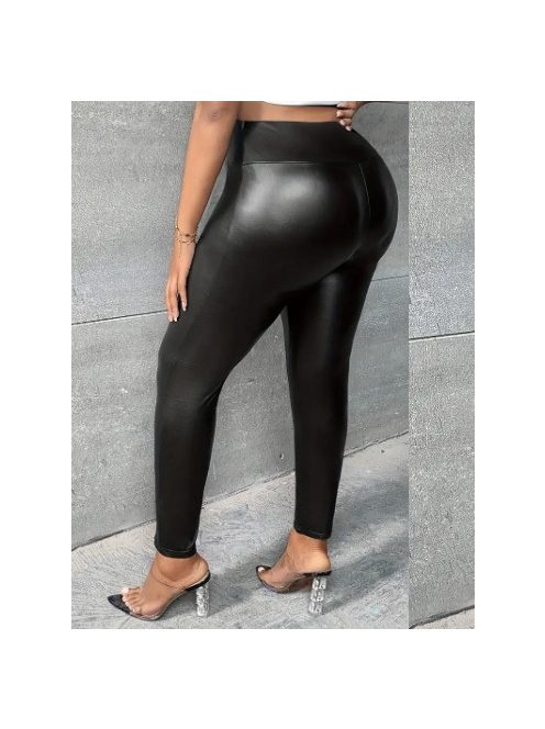 PLUS SIZE LINED LEATHER EFFECT LEGGINGS - BLACK