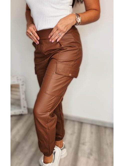 LINED LEATHER EFFECT PANTS - BROWN