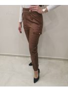 LINED LEATHER EFFECT PANTS - BROWN