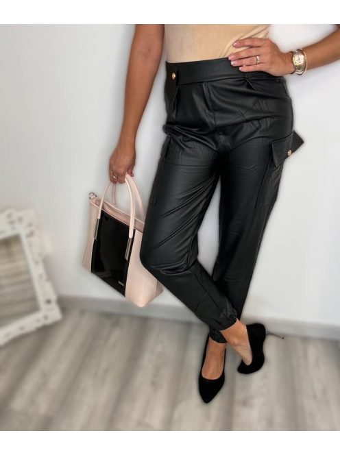 LINED LEATHER EFFECT TROUSERS - BLACK