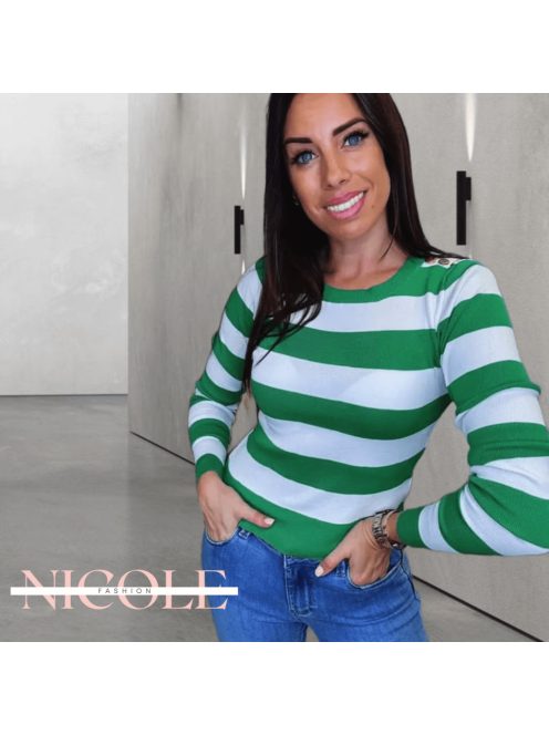 Fashion Nicole Shop Veszprém - LOVE-PULOVER-ZOLD-FEHER-ONE-SIZE - Női ruházat