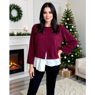 POPPEA PULÓVER - BORDÓ / FEHÉR ( UNI ) - Fashion Nicole Shop női divat webáruház