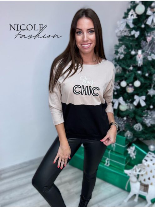 CHIC SWEATER - BEIGE / BLACK ( ONE SIZE )