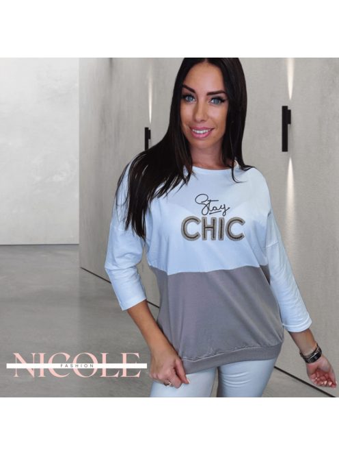 CHIC SWEATER - WHITE / PALE BEIGE ( ONE SIZE )