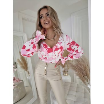 BY ME BLÚZ - FEHÉR / PINK  ( M ) - Fashion Nicole Shop női divat webáruház