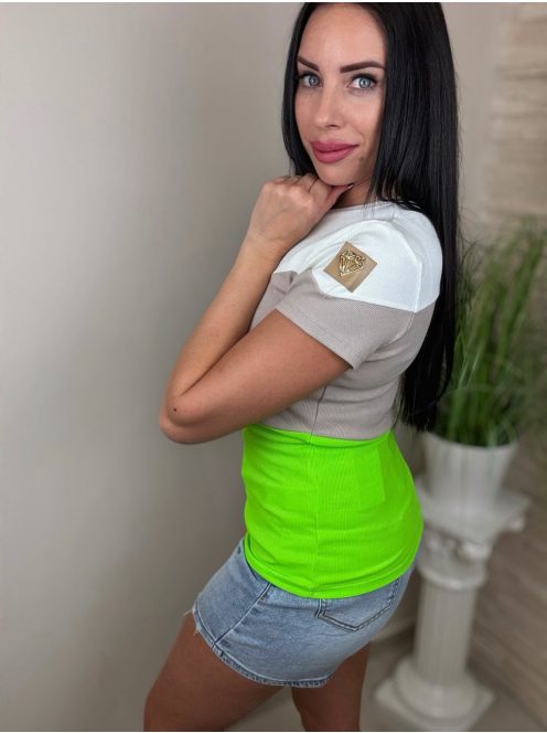 Fashion Nicole Shop Veszprém - KOAUI-POLO-FEHER-BEZS-UV-ZOLD-ONE-SIZE - Női ruházat