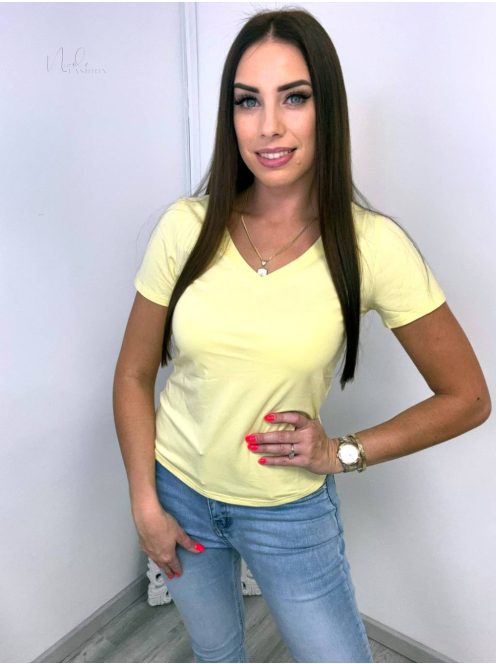 LARINA "V" NECK COTTON T-SHIRT - YELLOW