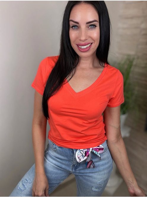 Fashion Nicole Shop Veszprém - LARINA-V-NYAKU-PAMUT-POLO-KORALLSZIN - Női ruházat